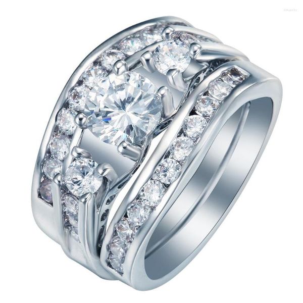 Eheringe Seanlov Versilbert Set Schmuck Weiß CZ Zirkonia Ring Mode Einfache Verlobungsband Für Frauen