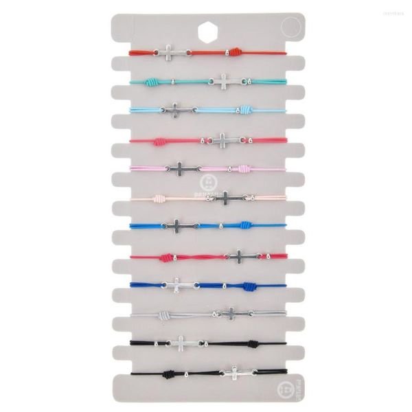 Link Bracciali Fatti A Mano 12 pz/lotto Croce Nodo Charms Braccialetto Lavorato A Maglia Set Regolabile Corda di Gomma Elastica Braccialetto Catena Regali di Giorno di Pasqua