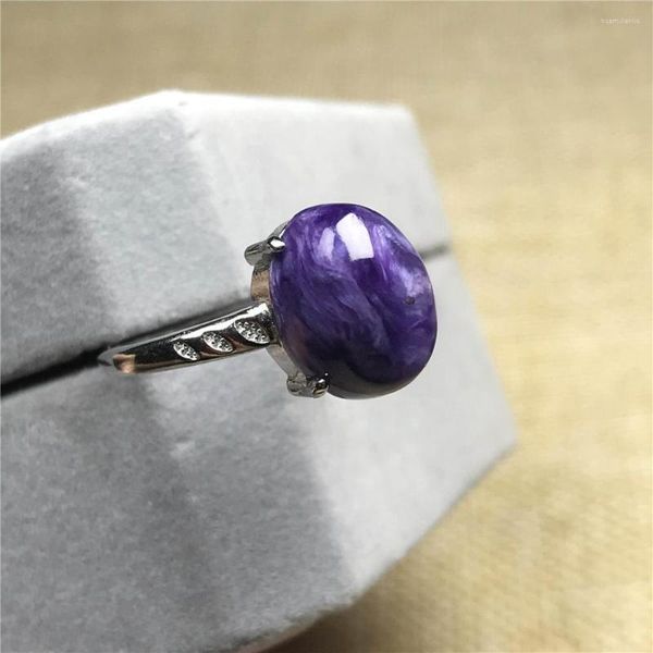 Cluster Rings Top Natural Purple Charoite Ring Jewelry Donna Lady Man Crystal 12x9mm Oval Beads Love Silver Gemstone Regolabile