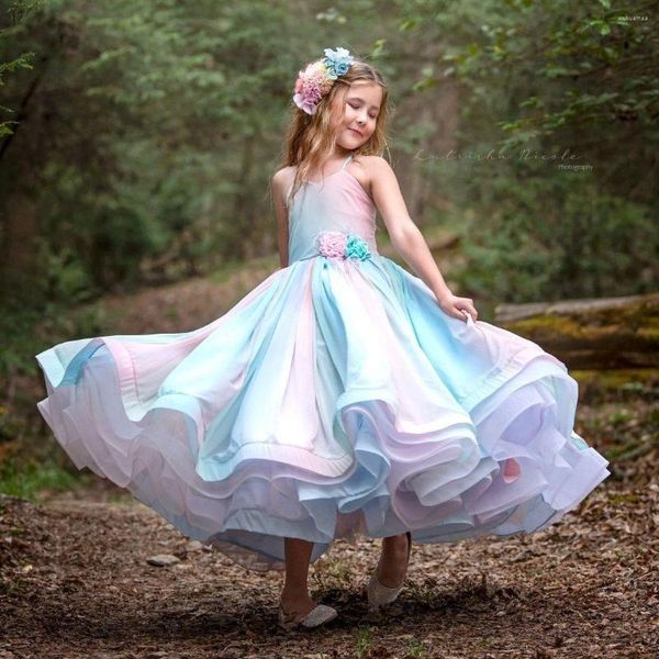 Vestidos de menina colorida flor longa para fixo de lixo floral, vestido de concurso, vestido de festas da festa de aniversário da primeira comunhão