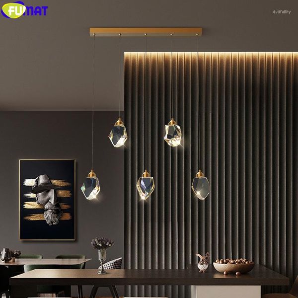 Lampadari FUMAT Lampada a sospensione moderna in stile nordico Cristallo K9 Lampada a sospensione in rame Sala da pranzo Bar Base rotonda Illuminazione a LED con diamante