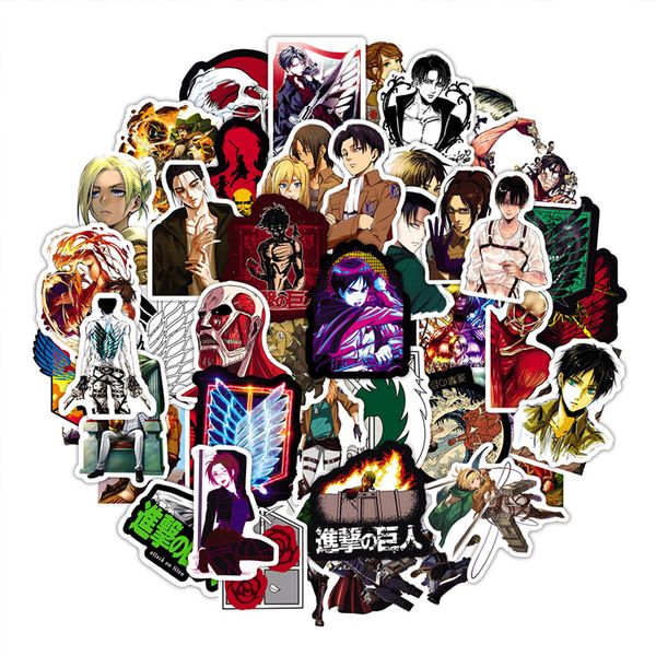 50pcs Ataque com adesivos de titan ANIME AOT ATENS PARA CRIANￇAS ADUTOS DE VINIL DE VINIL DE LAPTOPS para crian￧as Decalques de carro DIY KL101-296