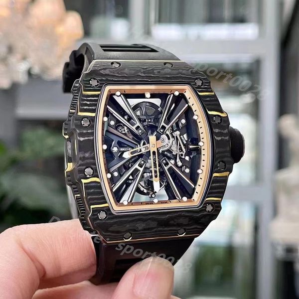 RM12-01 Karbon Fiber Tasarımcı İzle Tourbillon Manuel Üst Zincir Hareketi Güç Rezervi Genç Sapphire Cam Montre De Luxe Holwatch