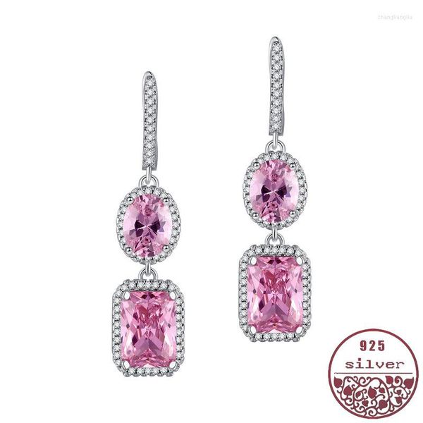 Orecchini pendenti in argento sterling 925 con micro borchie citrino tormalina rosa romantico lungo per le donne marchio di gemme di diamanti gialli