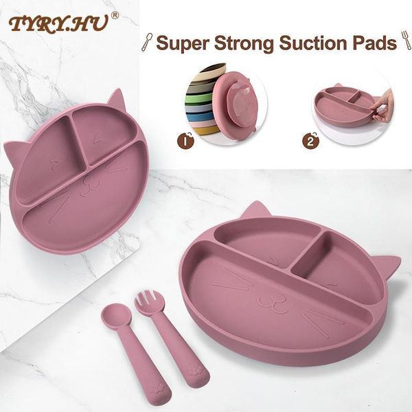 Tassen Gerichte Utensilien Baby Gadgets Tabelle Set Kids Silicon Kleinkind Abendessen Besteck Cartoon Säuglingsnahrungsmittel Fütterungsplatte Schüssel Löffel Gabel BPA kostenlos 230130