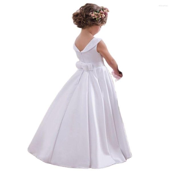 Abiti da ragazza Abito a fiori Fiocco bianco Fascia senza maniche Solid O-Collo Ragazze Prima Comunione Vestido De Comunion