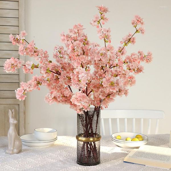 Dekoratif Çiçekler 3pc 100cm Simülasyon Kiraz Çiçeği Dış Bahçe Düğün Duvar Dekor İpek Sakura Sahte Ağaç Deco