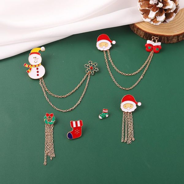 Broschen Weihnachten Emaille Pin Santa Schneeflocke Socken Schneemann Hirsch Brosche Denim Rucksack Revers Abzeichen Kinder Schmuck Geschenke für Freunde