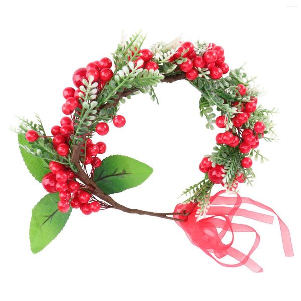 Fiori decorativi Ghirlanda di fiori Bacche di nozze Copricapo di Natale Fascia per capelli da damigella d'onore Berry Hair Copricapo rosso floreale Accessorio donna