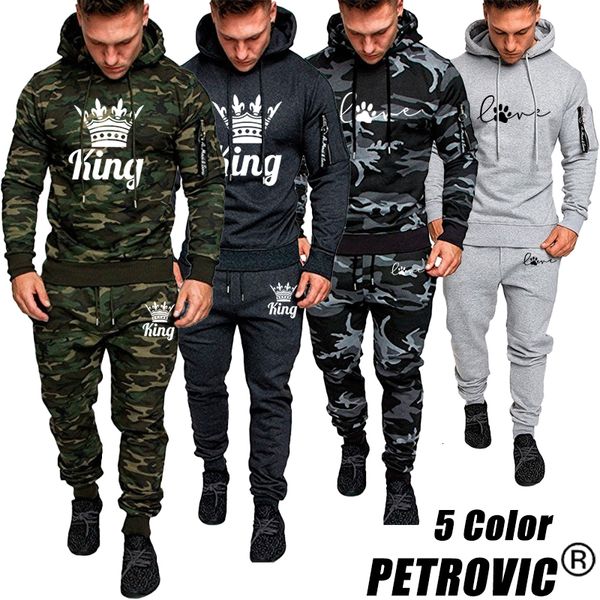 Tute da uomo Tuta PETROVIC Felpa con cappuccio in pile militare Set Primavera Autunno Stampa Abbigliamento mimetico Tattico Uniforme da allenamento all'aperto 230131