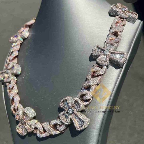 Дизайнерское серебро 925 Роскошный заказ Vvs Moissanite Hip Hop Jewelry Iced Out Cross Cuban Link Chain