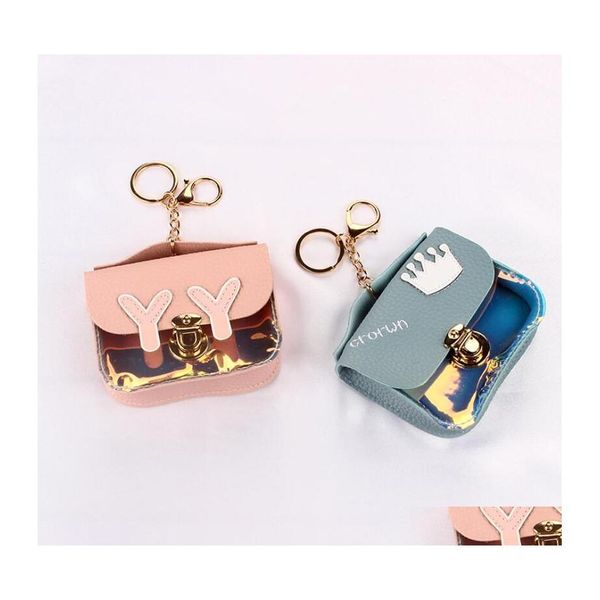 Chaços de chaves de personalidade Mulheres Kid Coin Wallet Pu Keychain Lady Lady Mini Pouch Hasp Money Key Earphone Purs