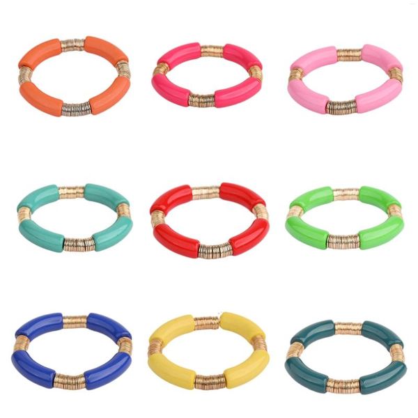 Bracciale rigido con tubo smaltato acrilico Bracciale Stack Big Gold Disc Metal Bamboo Colors Bracciali BC391A