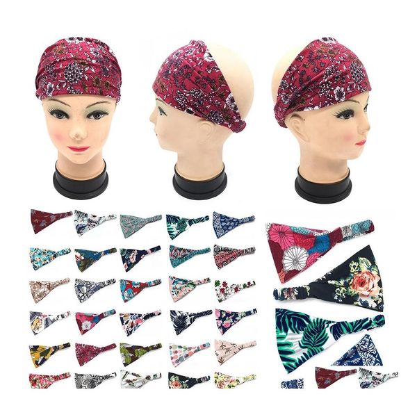 Favor favorita Floral Print Heardwrap Sports Elastic Yoga Hairband Fashion Fabric de algodão largo para a cabeça para mulheres acessórios para cabelo wll665 dhnh0