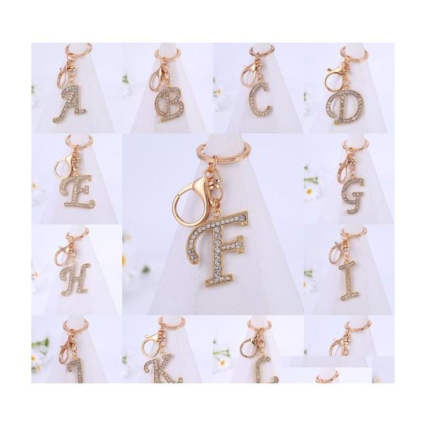 Schl￼sselanh￤nger Lanyards 26 Alphabet Modebrief Keyfob Schmuck f￼r Frauen M￤dchen Einfacher Bling Crystal Keyring Telefonbag Accessoires p3 dhxll