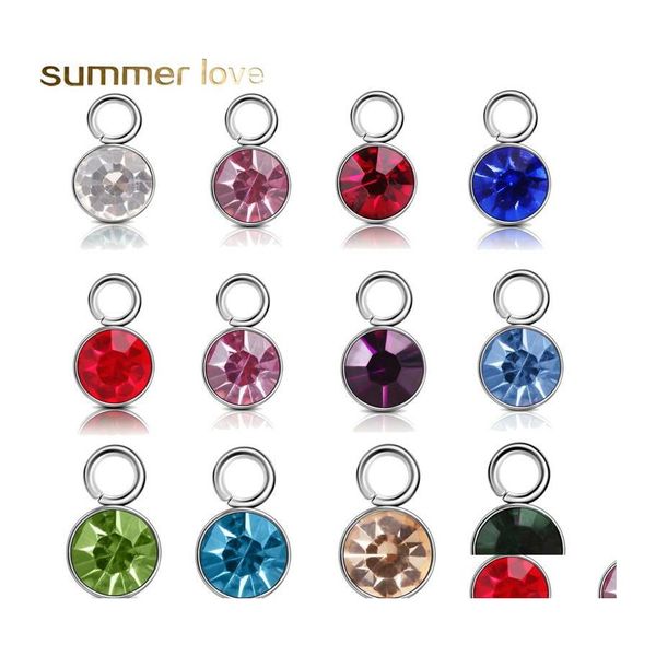 Charms moda a￧o inoxid￡vel birthstone shronstones de 6 mm de charme pingente DIY para j￳ias fazendo colar de colarira entrega de gotas findi ottjv