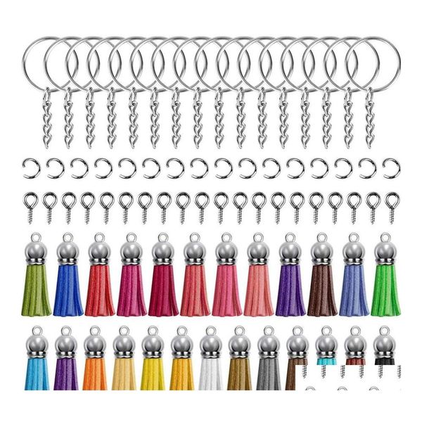 Schlüsselanhänger Lanyards 200 Stück Quaste Schlüsselanhänger Schraube Ösennadeln Biegeringe Schlüsselring mit Kette für Weihnachten DIY Handwerk Schmuckherstellung Dh Dhsgu