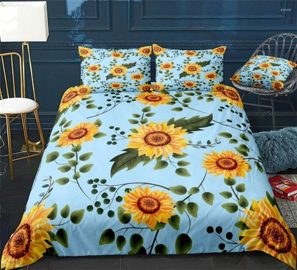 Conjuntos de cama Girassóis Conjunto de edredão de flores amarelo Tampa de cama floral cama de cama de cama menino menina home têtil microfibra macia