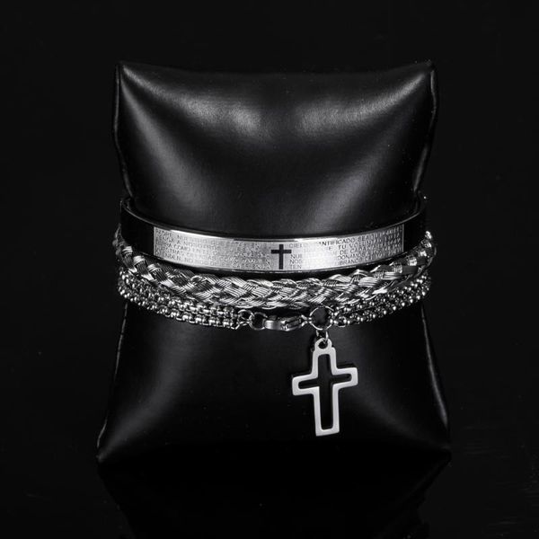 Bracelets de charme 3pcs/conjunto pulseira cruzada de aço inoxidável de luxo para jóias homens jóias abertas escultura em espanhol pulseira bileklik