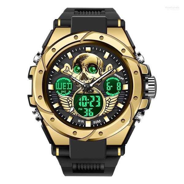 Relógios de pulso Sanda Sport 6087 Watch Men Militar Exército Top Brand Skull Wristwatch Display Dual Macho para relógio Horas à prova d'água Moun22