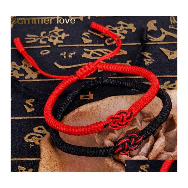 Braccialetti con ciondoli Fatti a mano Nodo d'amore Preghiera fortunata Etnico Rosso Nero Buddista tibetano Corda intrecciata Gioielli per uomo Donna Bracciale in tessuto Otkvm