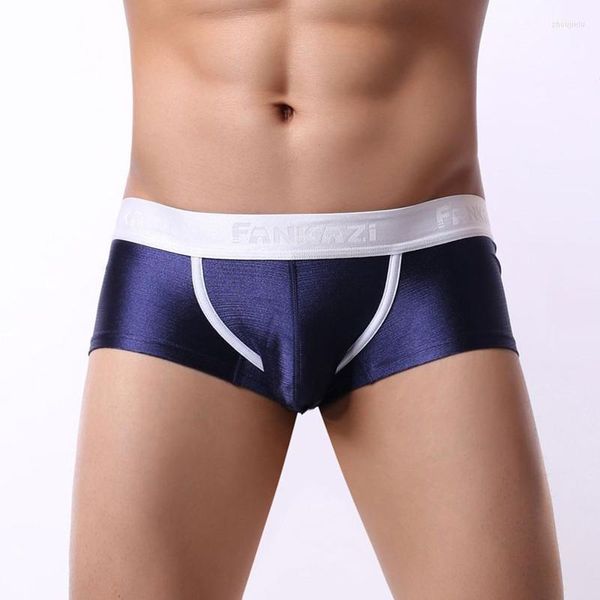 Underpants Männer Boxer Shorts sexy Unterwäsche Schwulen Penis Beutel Mode niedrige Taille Nylon Silky atmungsaktives männliches Höschen