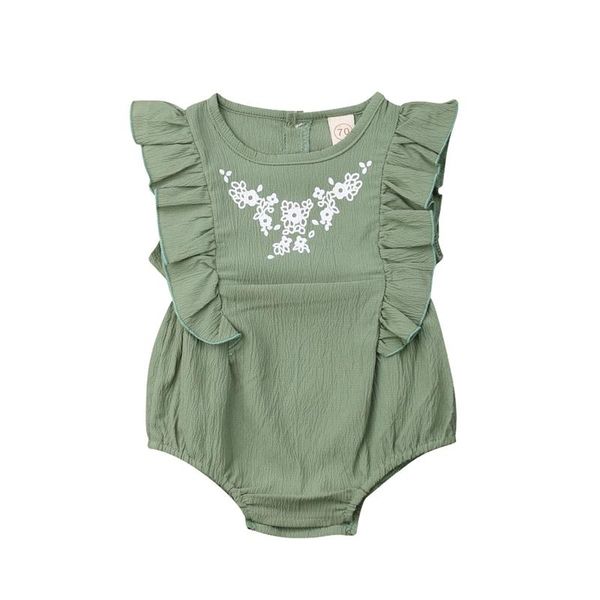 Mumpsuits Summer 0-24m Baby Girls Girls Green impresso Romines sem mangas Ruffles Casual Cotton Roupos