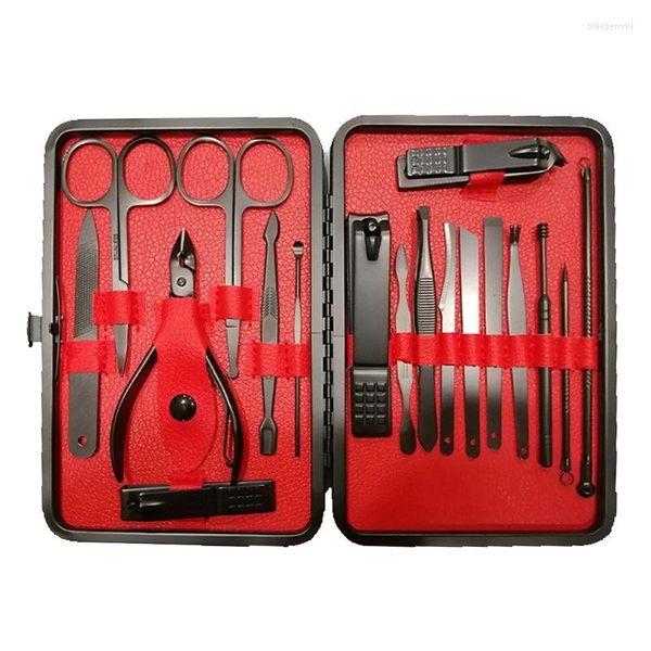 Kits de arte na unha Kits portátil Manicure Set Cuidado Clippers Scissors Viagem Caso de Grooming 16/18pcs luxuosos em preto de caixa