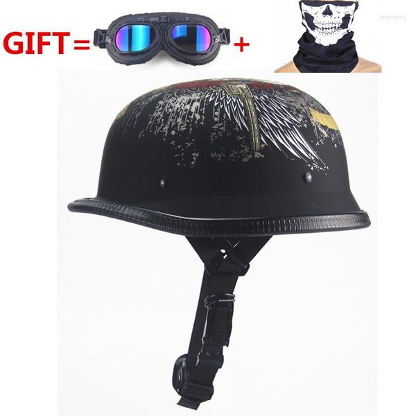 Caschi da moto! Casco mezzo stile tedesco della seconda guerra mondiale Chopper Biker Occhiali da pilota Open Face Moto Motocicleta Capacete Casco Casque