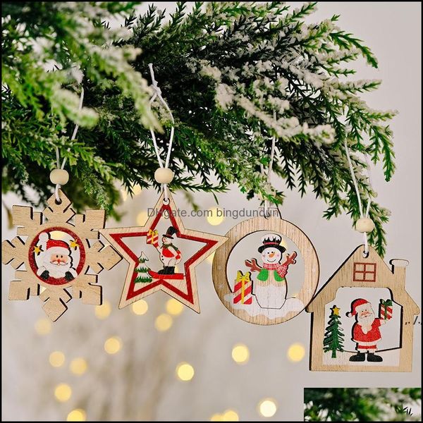 Decorazioni natalizie 12 pezzi / set Decorazione Babbo Natale Pupazzo di neve Fiocco di neve Ciondoli in legno Capodanno Albero di Natale Ornamenti appesi Pab11330 Dro Otbuo