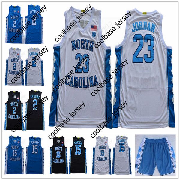 Camisas de basquete universitário de manga curta Michael NCAA 23 masculinas costuradas Carolina do Norte universitárias branco luz azul Jersey S-XXL