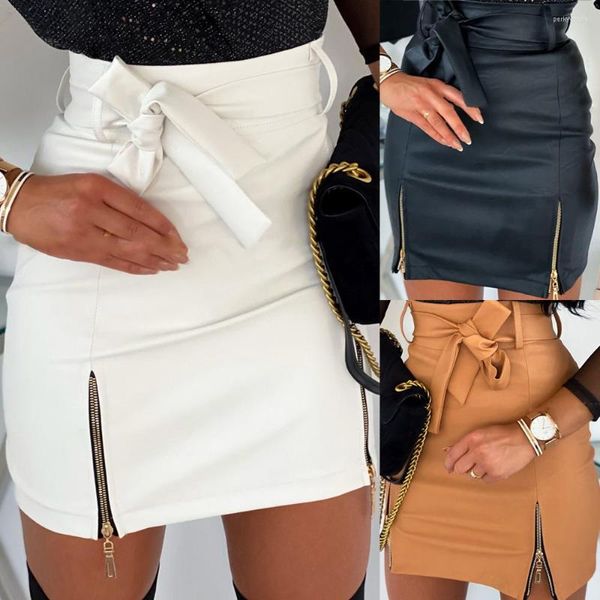 Signe Fashion PU Leather Skirt Vintage Women 2023 Sexy High High Bodycon Cintura con cerniera Mini Short Office Pencil di grandi dimensioni