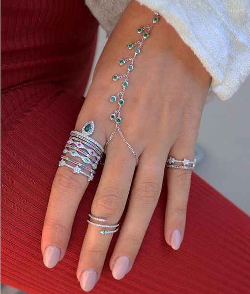 Braccialetti con ciondoli Modern Cz Link Chain Finger Bangles Luxury Slave Hand Bracciale per le donne Boho Boho Jewelry