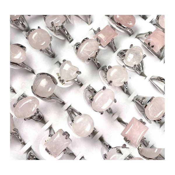 Solitaire Ring Fashion Rink Rings An￩is femininos J￳ias Rose Quartz 50pcs atacado 958 Q2 Drop Delivery DHHVX