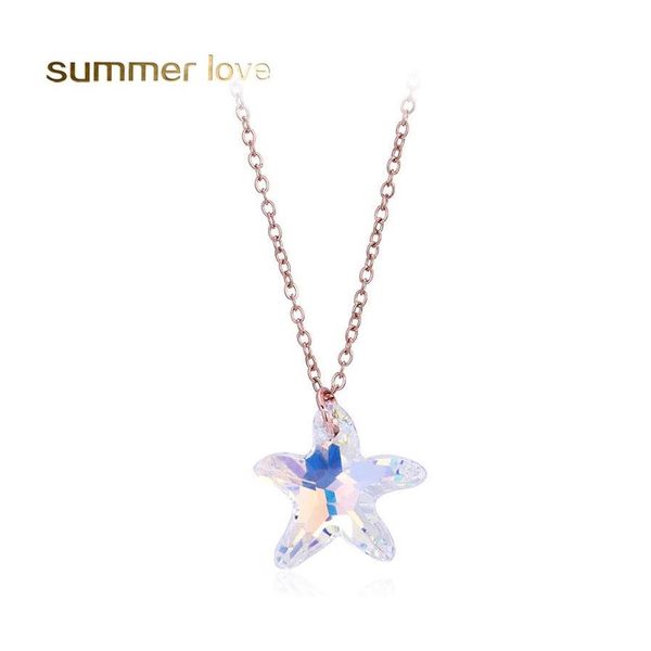 Anhänger Halsketten trendy Strasskristallstern Halskette für Frauen Hochwertige Metallkette Starfish Design Schmuck Großhandel Drop OTRTZ