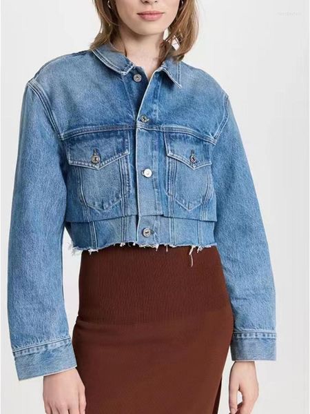 Giacche da donna 2023 Giubbotto in vita leggero lavato blu denim classico retrò personalizzato inizio autunno