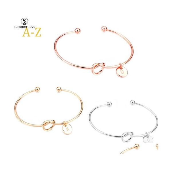 Цепочка звена 26 букв розовое золото Sier Color Knot Bracelet Bracelet Bangle цинк сплав с сплава круглой подвесной ссылка браслеты для женщин -девушек Drop D Dhboh