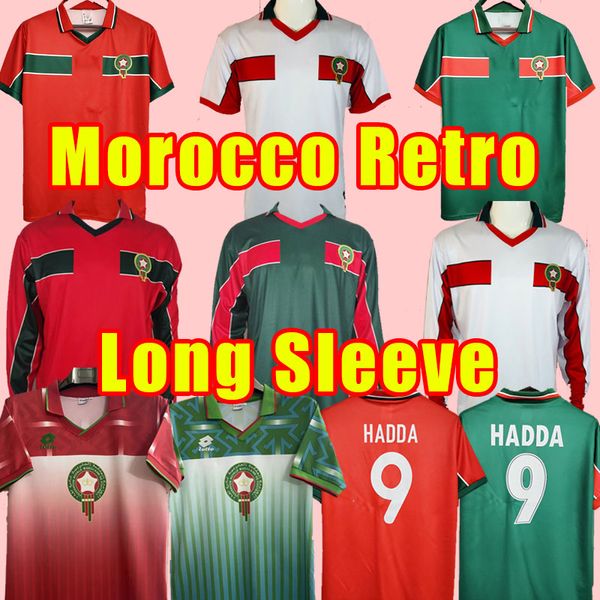 94 95 Futebol Jerseys 1998 Copa do Mundo Retro Marrocos 98 99 Maroc Home Away Hadji BASSIR OUAKILI NEQROUZ ABRAMI Personalizado Vintage Cassic Manga Longa 1994 1995