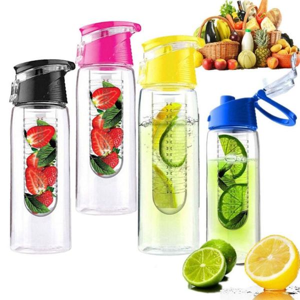 Garrafa de água portátil acampamento esportivo de suco de limão fruta infundir infuser 800ml