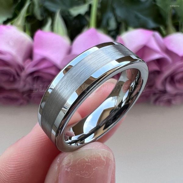 Anéis de casamento Tungstênio anel de noivado de carboneto de 8 mm de 6 mm para homens Wemen Flat Center Polded acabamento polido em StockComfort Fit