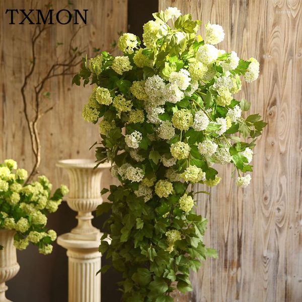 Flores decorativas simulação txmon simulação de três cabeças Hydrangea Silk Flower DIY Natal Festas de casamento Cena do layout Home El Janela