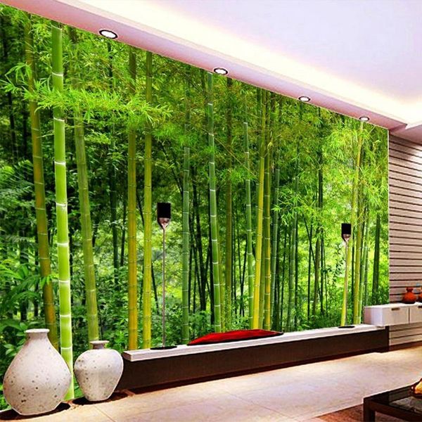 Hintergrundbilder Custom 3D -Wandgemälde moderne grüne Bambuswald PO Tapete für Wohnzimmer TV -Sofa Hintergrund Tuch Home Decor Fresco