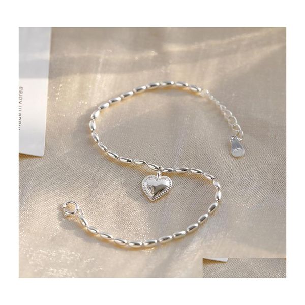 Bracelets de charme Sier Love Heart Bracelet Moda exclusiva Rice Grains Chain feminino Delicado Annitely Friend Afrigo Mesmo J￳ias 3687 Q2 DHHMR