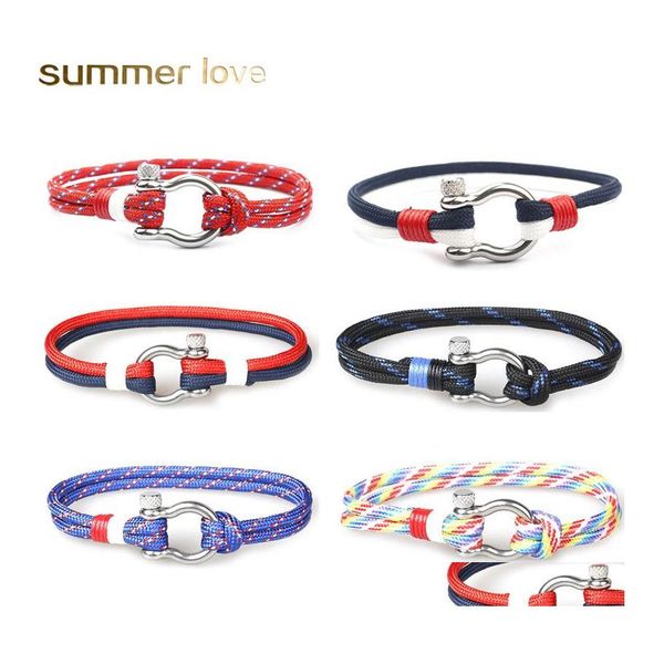 Braccialetti con ciondoli Fibbie di moda Bracciale di sopravvivenza Stile navy Corda intrecciata in acciaio inossidabile Paracord per uomo Donna Gioielli Regali Drop D Otumb