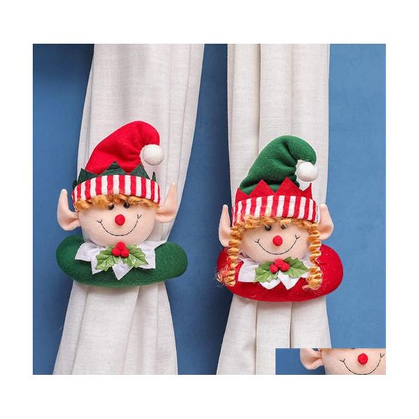 Decora￧￵es de Natal Cortina Buckle Doll Santa Snowman Cretans criativas Hold Back Fisher Holida Holida Holida Janela Wy1421 Drop de Dhp8h
