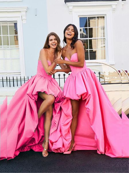 Lässige Kleider Rosa Röhrenober-Cocktailkleid für Frauen Schulterfrei Sexy Party Hochzeit Ball Abendkleid Unregelmäßige vordere kurze Rückenlänge