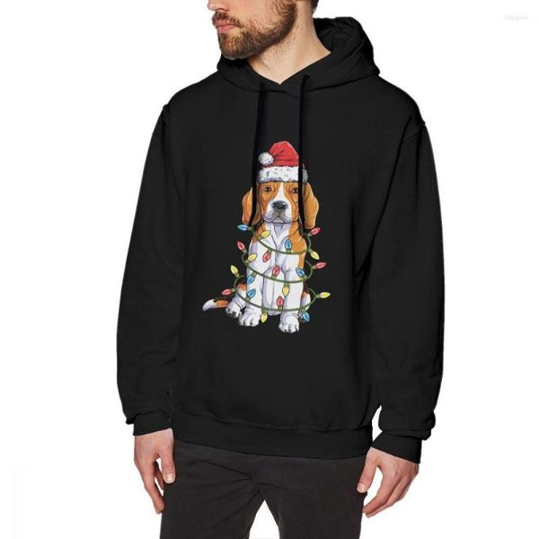 Felpe con cappuccio da uomo Beagle Natale Cappello da Babbo Natale Luci dell'albero di Natale Cane Felpe con cappuccio invernali in cotone purificato all'ingrosso Camicia con cappuccio