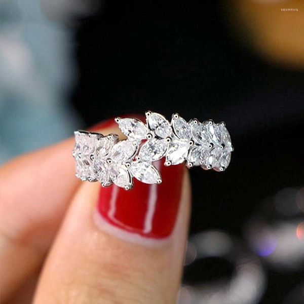 Eheringe CAOSHI Stilvolle Frauen-Bänder mit Blatt-Design, schillernder Marquise-Form-Zirkonia-Schmuck für Verlobungszeremonie, vollständiger Verkauf