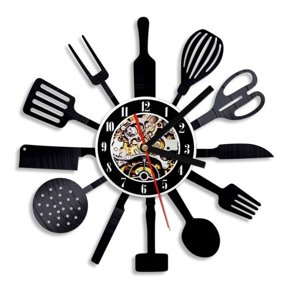 Wanduhren 1 Stück personalisierte 12 Zoll Küche Schallplattenuhr Messer Gabel Löffel Geschirr Uhr Besteck Kunst
