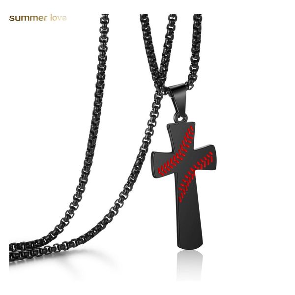 Anhänger Halsketten Edelstahl Baseball Kreuz Halskette für Frauen und Männer Bibel Vers Christian Religion Schmuck Geschenk Drop Deliver Otixe